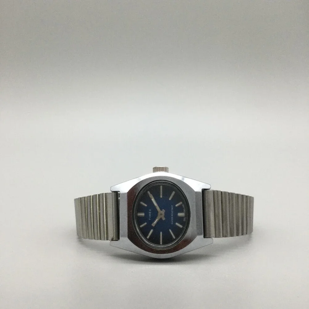 Vintage Timex Womens Watch 25mm Blue Dial Manual WR Steel